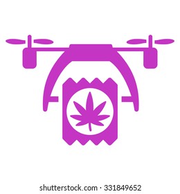 Cannabis Drone Delivery vector icon. Style is flat symbol, violet color, rounded angles, white background.