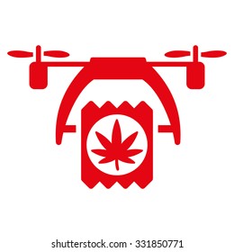 Cannabis Drone Delivery vector icon. Style is flat symbol, red color, rounded angles, white background.