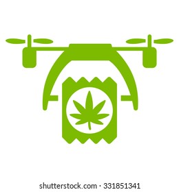Cannabis Drone Delivery vector icon. Style is flat symbol, eco green color, rounded angles, white background.