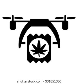 Cannabis Drone Delivery vector icon. Style is flat symbol, black color, rounded angles, white background.