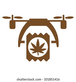 Cannabis Drone Delivery vector icon. Style is flat symbol, brown color, rounded angles, white background.