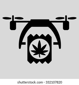Cannabis Drone Delivery vector icon. Style is flat symbol, black color, rounded angles, light gray background.