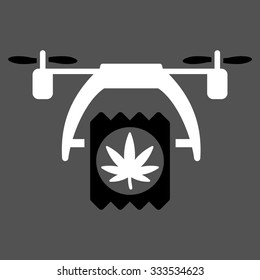 Cannabis Drone Delivery vector icon. Style is bicolor flat symbol, black and white colors, rounded angles, gray background.