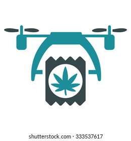 Cannabis Drone Delivery vector icon. Style is bicolor flat symbol, soft blue colors, rounded angles, white background.