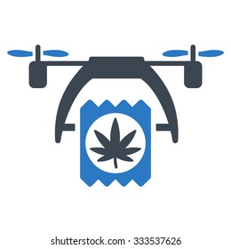 Cannabis Drone Delivery vector icon. Style is bicolor flat symbol, smooth blue colors, rounded angles, white background.