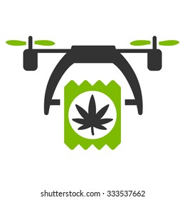 Cannabis Drone Delivery vector icon. Style is bicolor flat symbol, eco green and gray colors, rounded angles, white background.