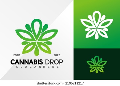 Cannabis Drop Leaf Logo Design Vector illustration template