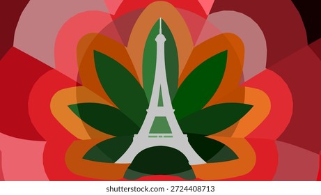 Cannabis Eiffelturm Abstrakter Mosaikhintergrund, flache Farbgrafik