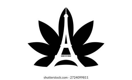 Cannabis Eiffelturm, schwarz, einzelne Silhouette