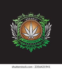 El elegante emblema vectorial del cannabis. Estilo decorativo clásico