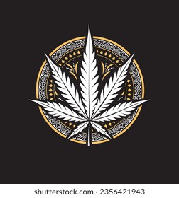 El elegante emblema vectorial del cannabis. Estilo decorativo clásico