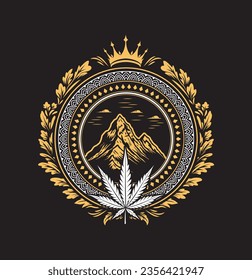 El elegante emblema vectorial del cannabis. Estilo decorativo clásico