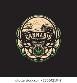 Cannabis elegant vector emblem. Classic decorative style