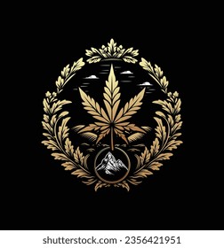 El elegante emblema vectorial del cannabis. Estilo decorativo clásico