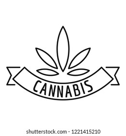 Cannabis emblem logo. Outline cannabis emblem vector logo for web design isolated on white background