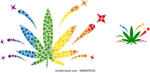 Cannabis euphoria composition icon of round dots in various sizes and spectrum color hues. A dotted LGBT-colored cannabis euphoria for lesbians, gays, bisexuals, and transgenders.