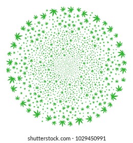 Cannabis explosion spheric cluster. Object pattern made from random cannabis icons as fireworks sphere. Vector illustration style is flat iconic symbols.