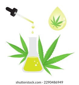 Cannabis extract vector isolated on white background. Cannabinoid, Cannabidiol, CBD oil, Tetrahydrocannabinol, THC. Ingredient in cannabis, hemp, ganja, marijuana, hash. Medical cannabis concept.