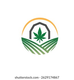 Logotipo da fazenda de cannabis com celeiro