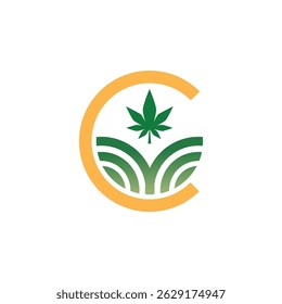 Logotipo da exploração de cannabis com emblema em forma de C