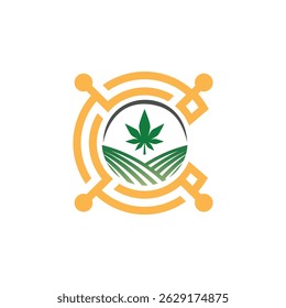Logotipo da exploração de cannabis com campos e circuitos