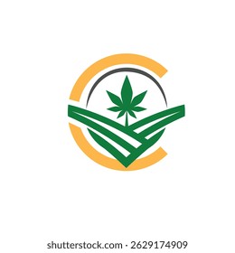 Logotipo da fazenda de cannabis com celeiro hexagonal