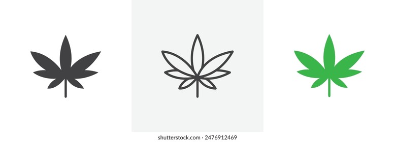 Cannabis flat thin line icon collection.