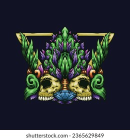Cannabis flower with skull design vector