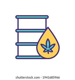 Cannabis Fuel RGB Color Icon. Crude Oil Consumption Reduction. Bioethanol. Industrial Hemp. Alternative For Petroleum-derived Gasoline. Biofuel Producing From Biomass. Isolated Vector Illustration