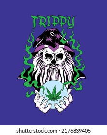 Cannabis Future Skull Wizard Trippy Vector