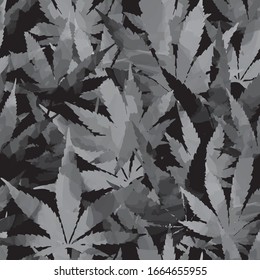 Cannabis grayscale leaves seamless pattern