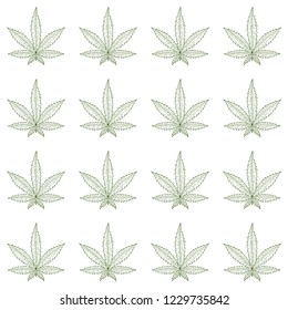 Cannabis. Green leaves. Sketch. Monochrome. Wallpaper, background, texture, seamless.