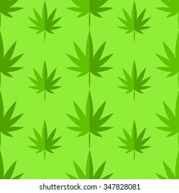 Cannabis. Green simple vector seamless background pattern.