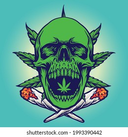 Cannabis Green Skull Smoke Vector illustrations for your work Logo, mascot merchandise t-shirt, stickers and Label designs, poster, greeting cards advertising business company or brands.