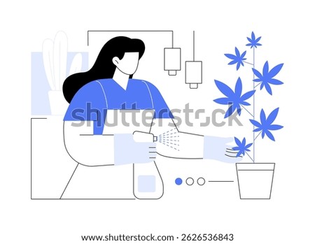 Cannabis growing isolated cartoon vector illustrations. Man growing cannabis drug at home, people bad habits addiction, illegal narcotic cultivation, danger indoor activity vector cartoon.
