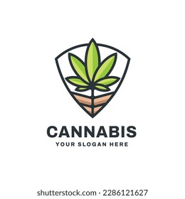 Cannabis Guard Logo Vector Icon Illustration