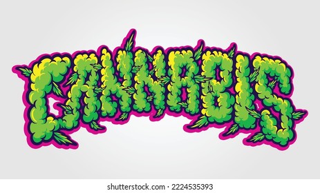 Cannabis hand lettering font smoke effect illustration vector illustrations for your work logo, merchandise t-shirt, stickers and label designs, poster, greeting cards advertising business company.