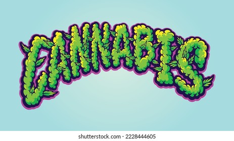 Cannabis hand lettering smoke effect illustration vector illustrations for your work logo, merchandise t-shirt, stickers and label designs, poster, greeting cards advertising business company brands