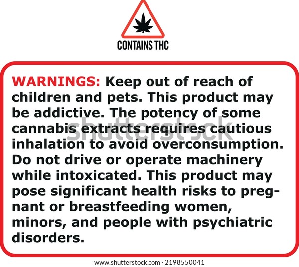 Cannabis Health Warning Messages Contains Thc Stock Vector (royalty 