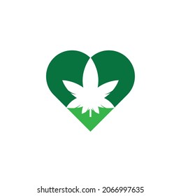 Diseño del logotipo del concepto del corazón de cannabis. icono del vector del logotipo de la naturaleza de la hoja de cannabis