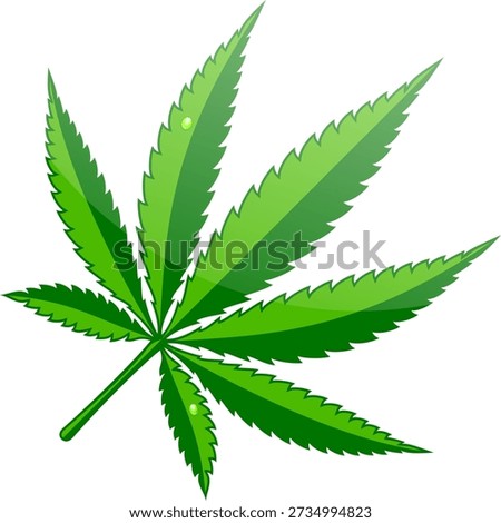 Cannabis Hemp Leaf Flat Icon РЎannabis or marijuana leaf with dew drops. hemp for logo, advertisement medical services, packaging or printed materials. flat style icon. isolated vector illustration on transparent background