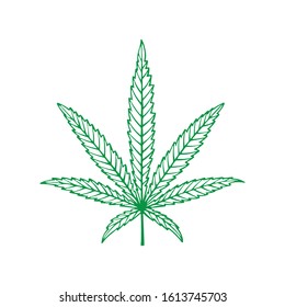 Cannabis. Hemp leaf hand drawn vector illustration isolated on white background. Marijuana leaf sketch drawing graphic. Part of set.