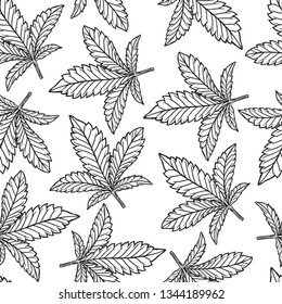 Cannabis or Hemp Leaf Seamless pattern with Black and White Color, Great for backgrounds, fabrics, wrapping paper, etc.