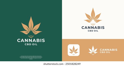 Cannabis hemp oil logo organic natural style and gold color.