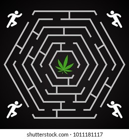 Cannabis hexagonal labyrinth - run to find the cannabis leaf background template 