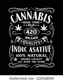 CANNABIS HIGH TIME OLD 420 BRAND QUALITY INDIC ASATIVE 100% NATURAL GROWN LOCALLY ALL OVER THE GLOBE T-SHIRT DESIGN