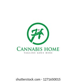 Cannabis Home logo Design Template, H letter logo, Vector House logo Design