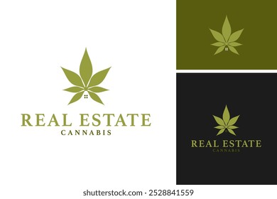 Cannabis with house icon logo design vector template illustration idea