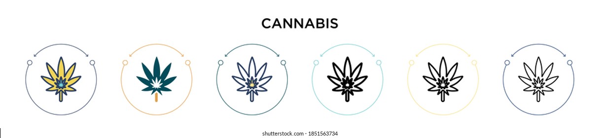 Icono de cannabis con estilo relleno, delgado, contorno y trazo. Ilustración vectorial de dos diseños de iconos de los vectores de cannabis de color y negro se puede utilizar para móviles, ui, web