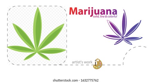 Cannabis icon, marijuana leaf vector flat illustration, solid, line icon